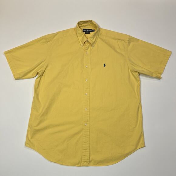 Polo Ralph Lauren Shirt Mens Size Large Yellow Short Sleeve Blake Button Up Pony - Picture 1 of 15